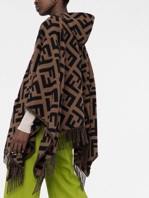 FENDI FF-jacquard cashmere poncho - Brown