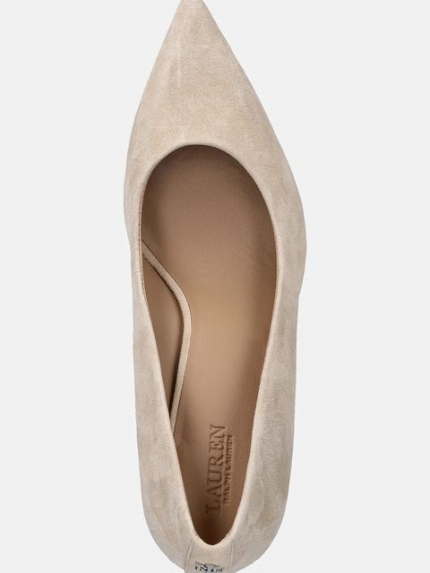 Lauren Ralph Lauren czółenka zamszowe Lanette Blkh kolor beżowy na słupku 802967743003