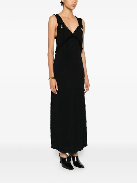 TOTEME frayed-edges V-neck midi dress - Black