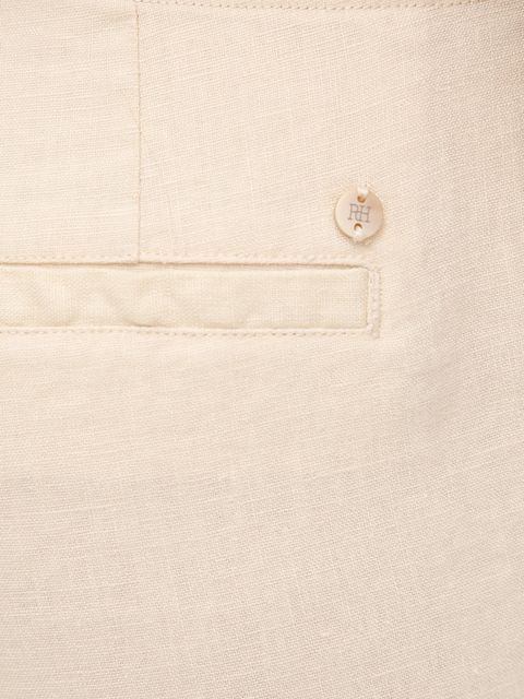 Pedro del Hierro spodnie lniane damskie kolor beżowy proste high waist 7609781