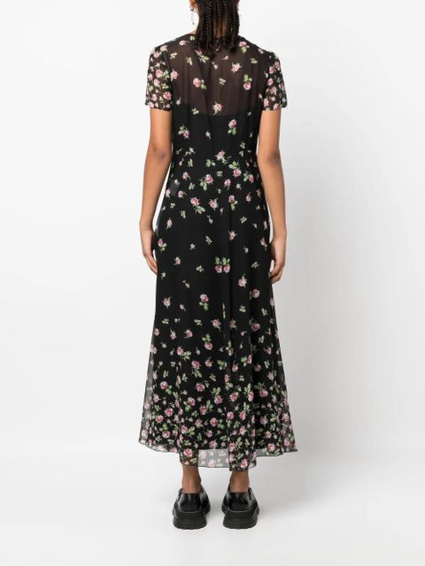 Valentino Garavani floral-print chiffon midi dress - Black