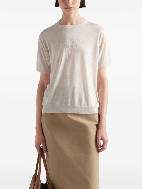 Prada logo-jacquard silk jumper - Neutrals