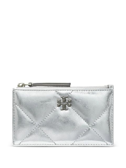 Tory Burch Kira diamond-quilted zip-up card case - Silver - zdjęcie produktu nr 1