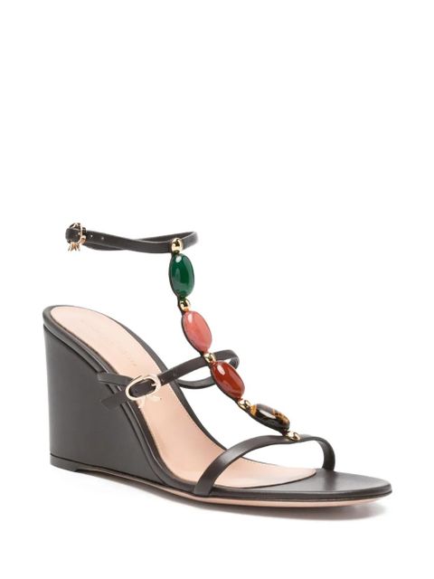 Gianvito Rossi Shanti stone-embellished wedge sandals - Brown