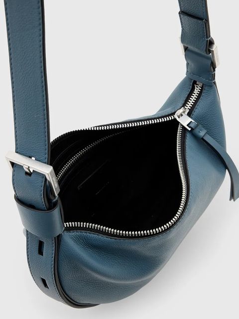 AllSaints torebka skórzana HALF MOON kolor niebieski W301XB