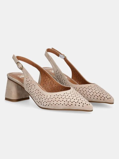 Answear.LAB czółenka zamszowe kolor beżowy na słupku - zdjęcie produktu nr 1