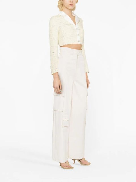 Self-Portrait cropped bouclé jacket - Yellow