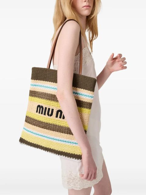 Miu Miu striped crochet tote bag - Grey