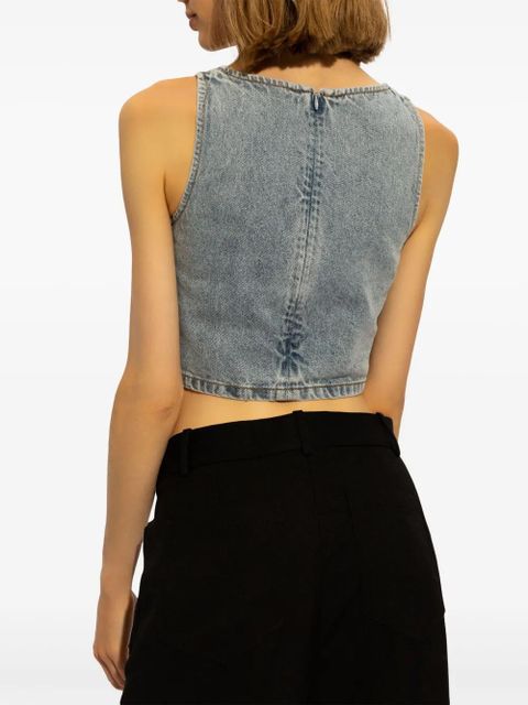 Self-Portrait rhinestone-embellished denim top - Blue