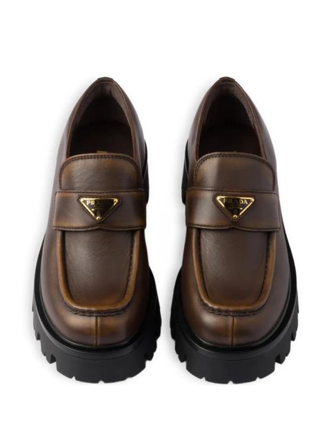 Prada triangle-logo platform loafers - Brown
