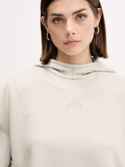adidas bluza ALL SZN damska kolor beżowy z kapturem gładka JV9887