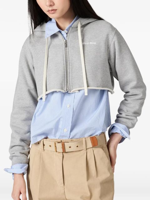 Miu Miu raw-cut zip-up cropped hoodie - Grey