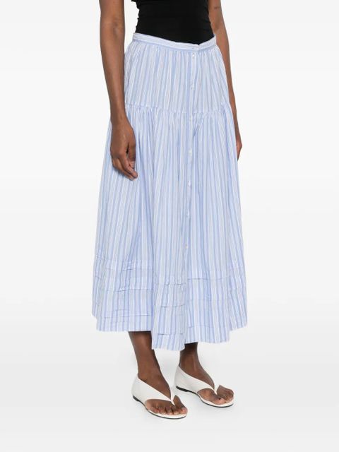 DÔEN striped tiered midi skirt - Blue