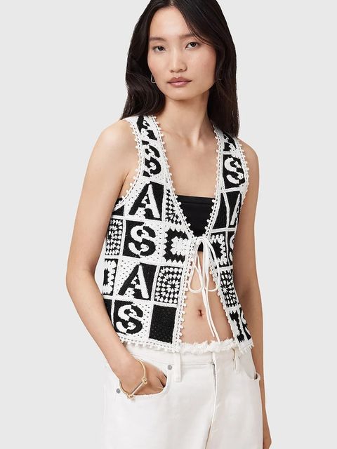 AllSaints kamizelka bawełniana FLORENCE kolor czarny przejściowa W067KC - zdjęcie produktu nr 1