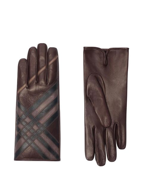Burberry check-pattern leather gloves - Brown