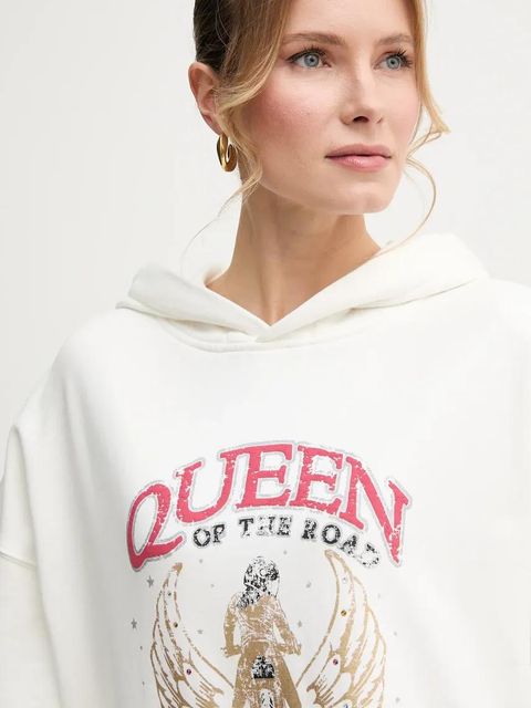 Pinko bluza bawełniana damska kolor biały z kapturem z nadrukiem 104623 A2DB