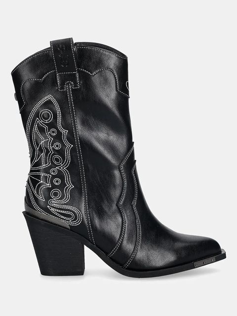 Buffalo kowbojki West Boot Mid damskie kolor czarny na słupku 1221044-BLK