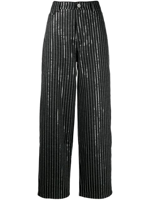 ROTATE BIRGER CHRISTENSEN sequinned striped wide-leg jeans - Black - zdjęcie produktu nr 1