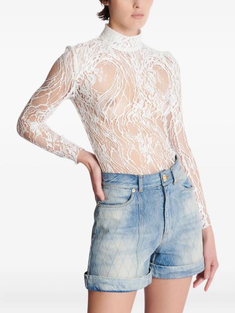 Balmain long-sleeved lace body - White