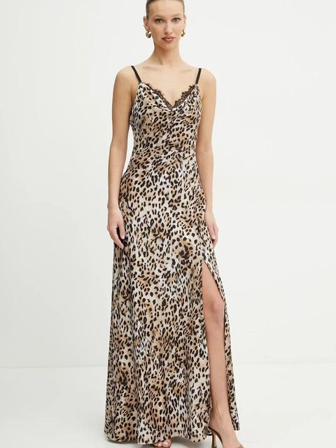 Guess sukienka ADLE kolor brązowy maxi rozkloszowana W5GK10 WF1T2 - zdjęcie produktu nr 1