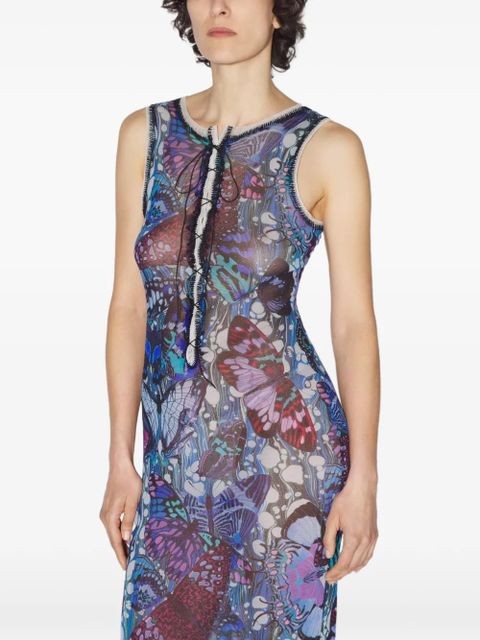 Jean Paul Gaultier butterfly-print mesh dress - Blue