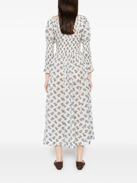 DÔEN scoop neck flower print dress - White