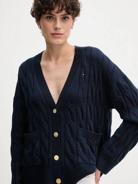 Tommy Hilfiger kardigan wełniany kolor granatowy WW0WW43089 - zdjęcie produktu nr 2