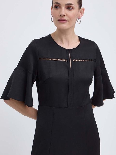 BOSS sukienka z domieszką lnu