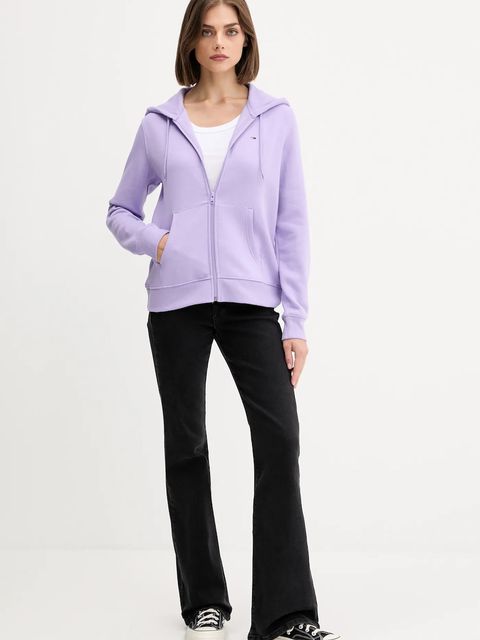 Tommy Jeans bluza damska kolor fioletowy z kapturem gładka DW0DW19729 - zdjęcie produktu nr 2