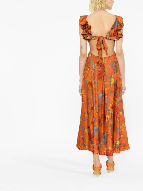 ZIMMERMANN Ginger floral-print silk midi dress - Orange