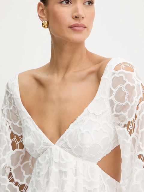 Bardot sukienka bawełniana kolor biały mini rozkloszowana 59858DB1