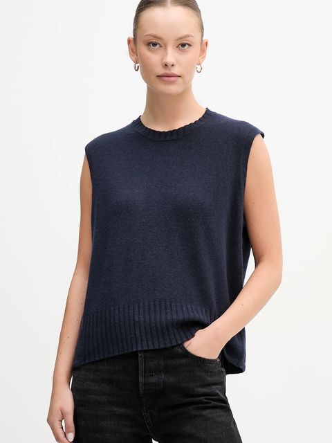 United Colors of Benetton kamizelka z dodatkiem wełny kolor granatowy lekki 126WD10BA - zdjęcie produktu nr 1