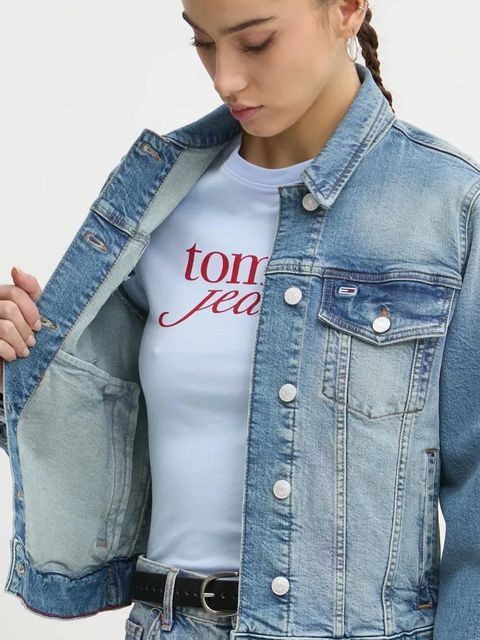 Tommy Jeans kurtka jeansowa damska kolor niebieski przejściowa DW0DW19858