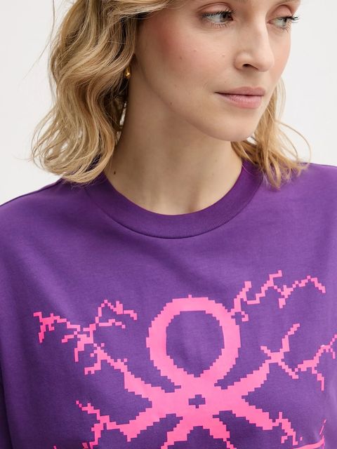 United Colors of Benetton t-shirt bawełniany x Stranger Things damski kolor fioletowy 3BL0D10BC