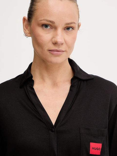 HUGO koszula piżamowa damska kolor czarny koronkowa 50549982