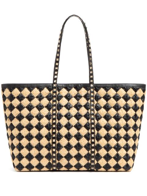 Valentino Garavani Rockstud embroidered tote bag - Neutrals