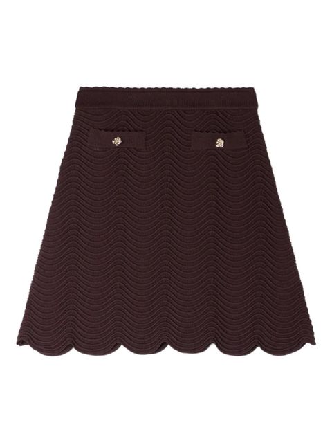 SANDRO button-detail scallop-hem knitted skirt - Brown - zdjęcie produktu nr 1