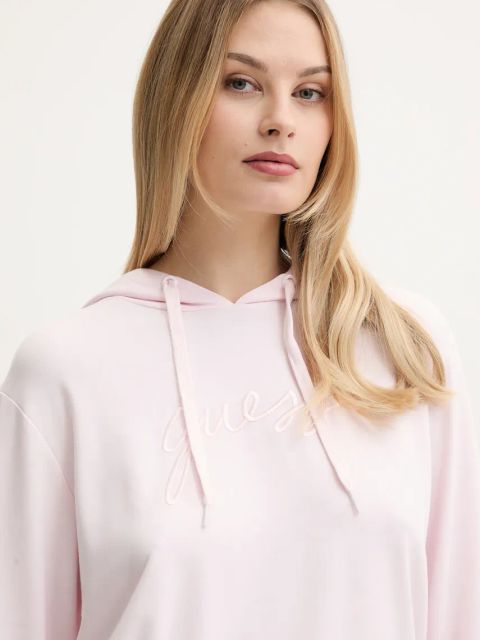 Guess bluza LUCIA damska kolor różowy z kapturem z aplikacją O5GQ00 KCQP2