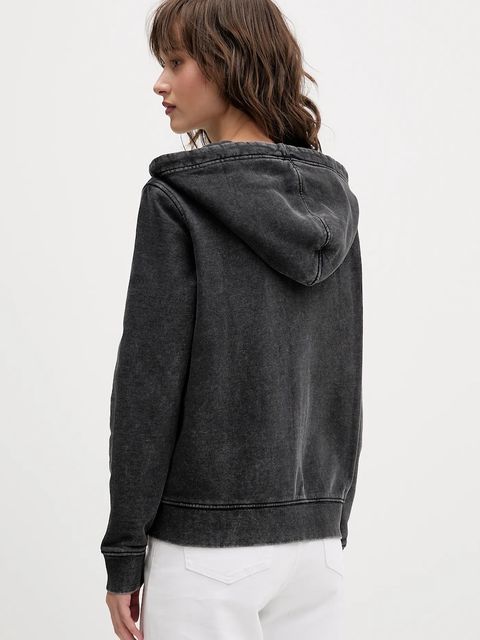 Guess Jeans bluza bawełniana damska kolor szary z kapturem z nadrukiem W5BQ14 KCPR1