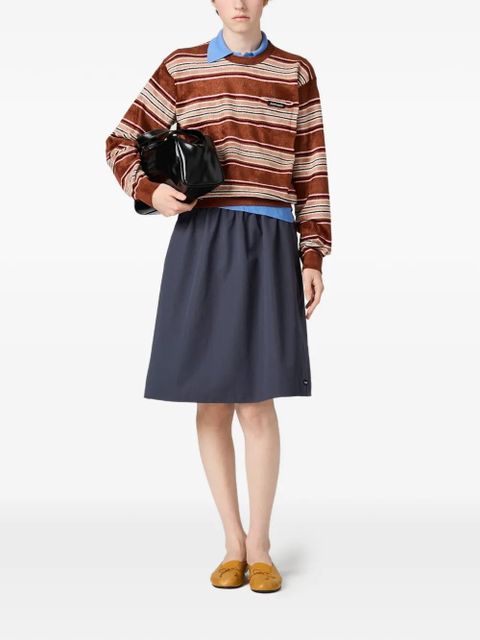 Miu Miu striped patch-pocket chenille sweater - Brown