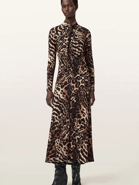 AllSaints sukienka kolor brązowy maxi rozkloszowana W206DD - zdjęcie produktu nr 1