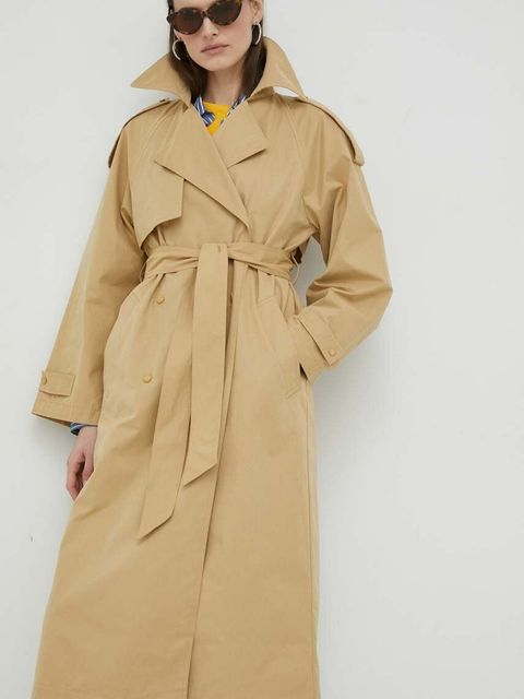 Marc O'Polo trencz damski kolor beżowy przejściowy dwurzędowy - zdjęcie produktu nr 1