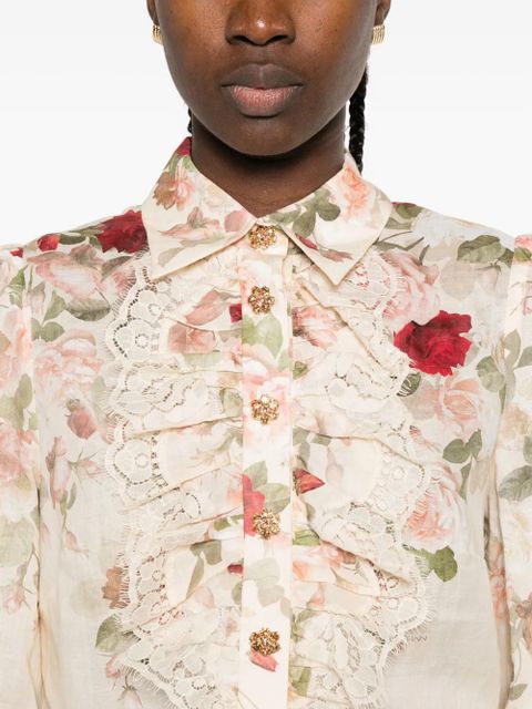 ZIMMERMANN floral lace-trimmed shirt - Neutrals