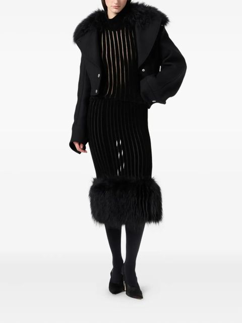 Blumarine ribbed fur-trimmed midi skirt - Black