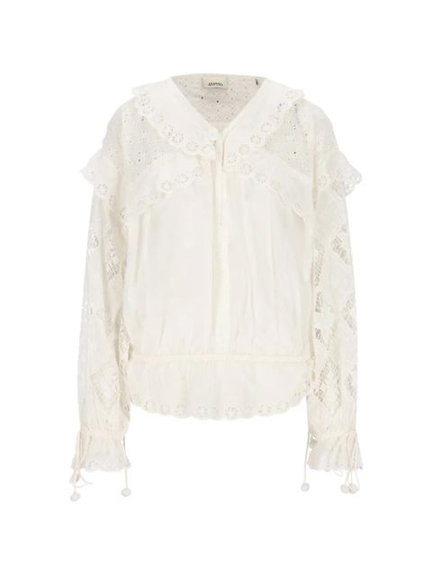 ISABEL MARANT broderie-anglaise ruffled blouse - Neutrals - zdjęcie produktu nr 1