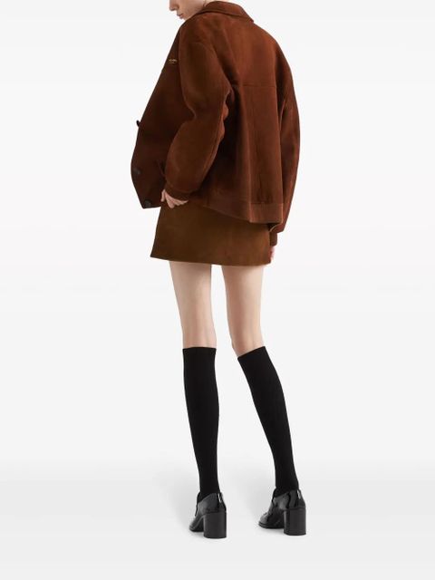 Prada logo-patch suede miniskirt - Brown
