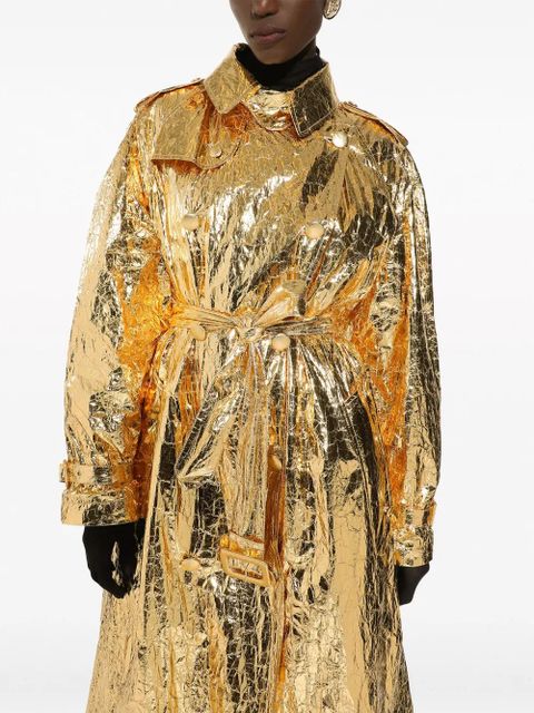 Dolce & Gabbana belted crinkled-patent coat - Gold