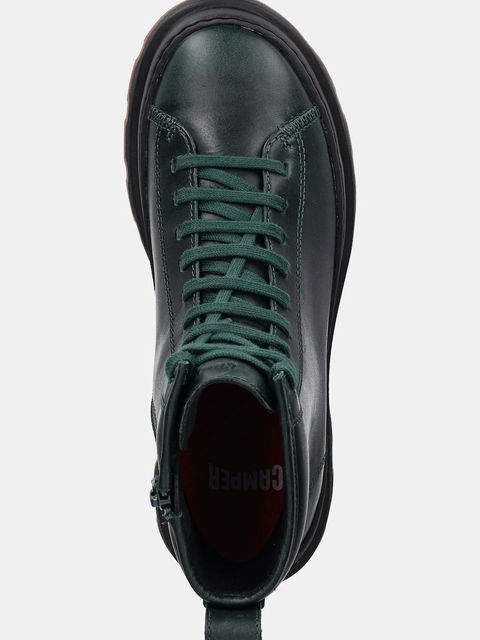 Camper workery skórzane Brutus+ damskie kolor zielony na płaskim obcasie K400816-005