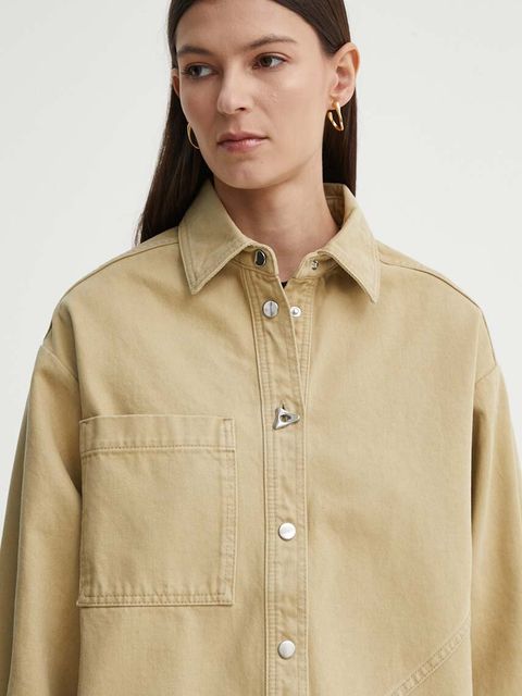 AERON kurtka jeansowa ANITA damska kolor beżowy przejściowa oversize AW24RSSH152451