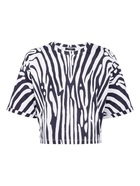 Balmain zebra-print cropped t-shirt - White - zdjęcie produktu nr 2